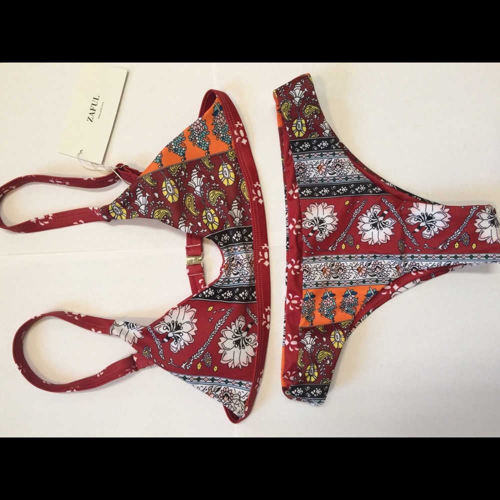 Patchwork Print Bralette Scoop Bikini Set